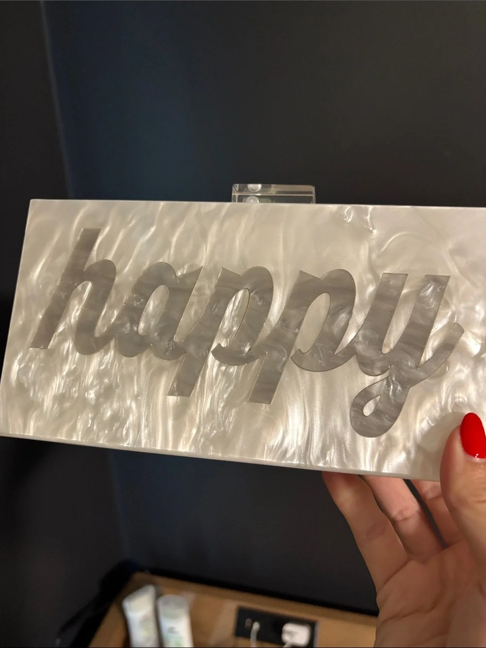 Pearlescent 'Happy' Clutch Wristlet - White